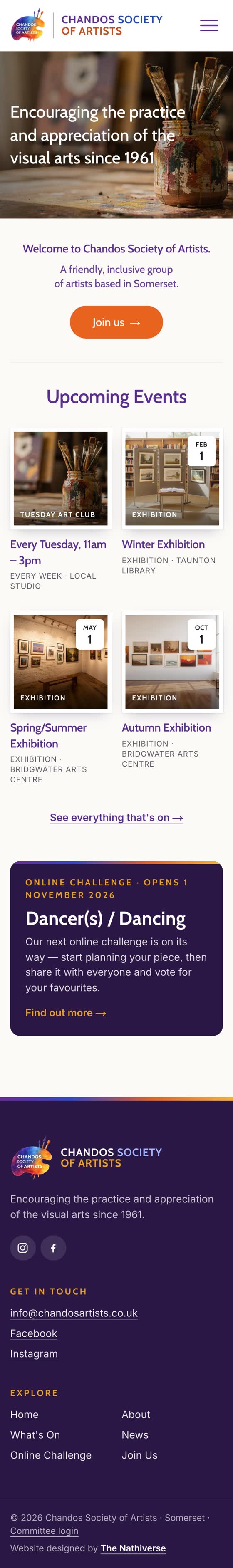 Chandos Society of Artists website on a phone