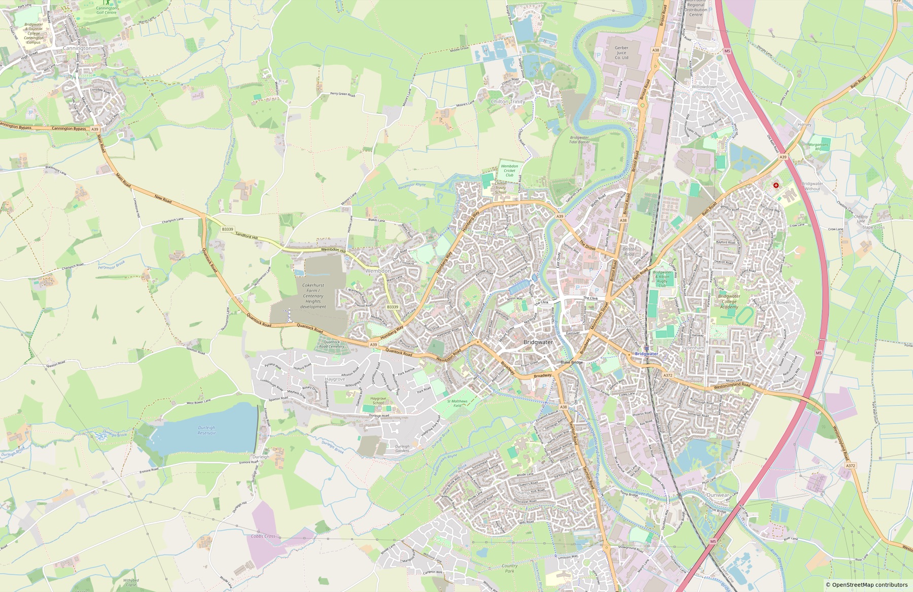 Map of Bridgwater the game is built from